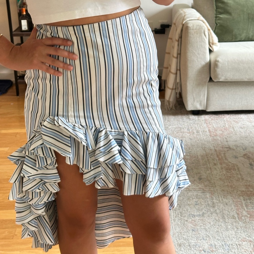 Caroline Constas High Low White and Blue Skirt